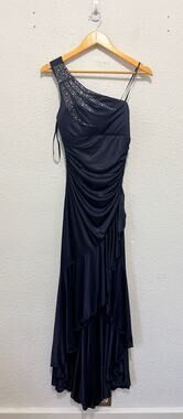 vintage y2k deb dress gown one shoulder high low rhinestone glam asymmetrical